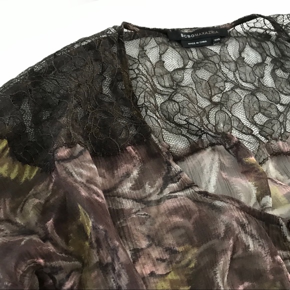BCBG Max Azria Brown Chiffon Floral Top - Picture 6 of 7